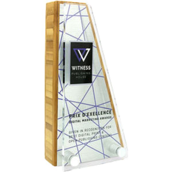 Printed Bamboo Block Award with Metal Plate & Acrylic Face - small